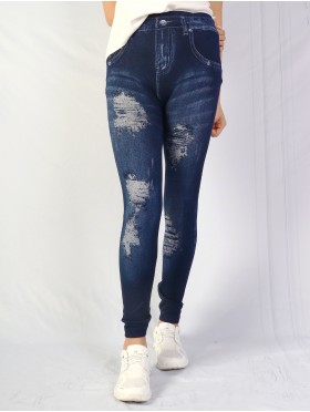High Waist Denim Style Stretchy Legging (Fleece Lined) (One Size)